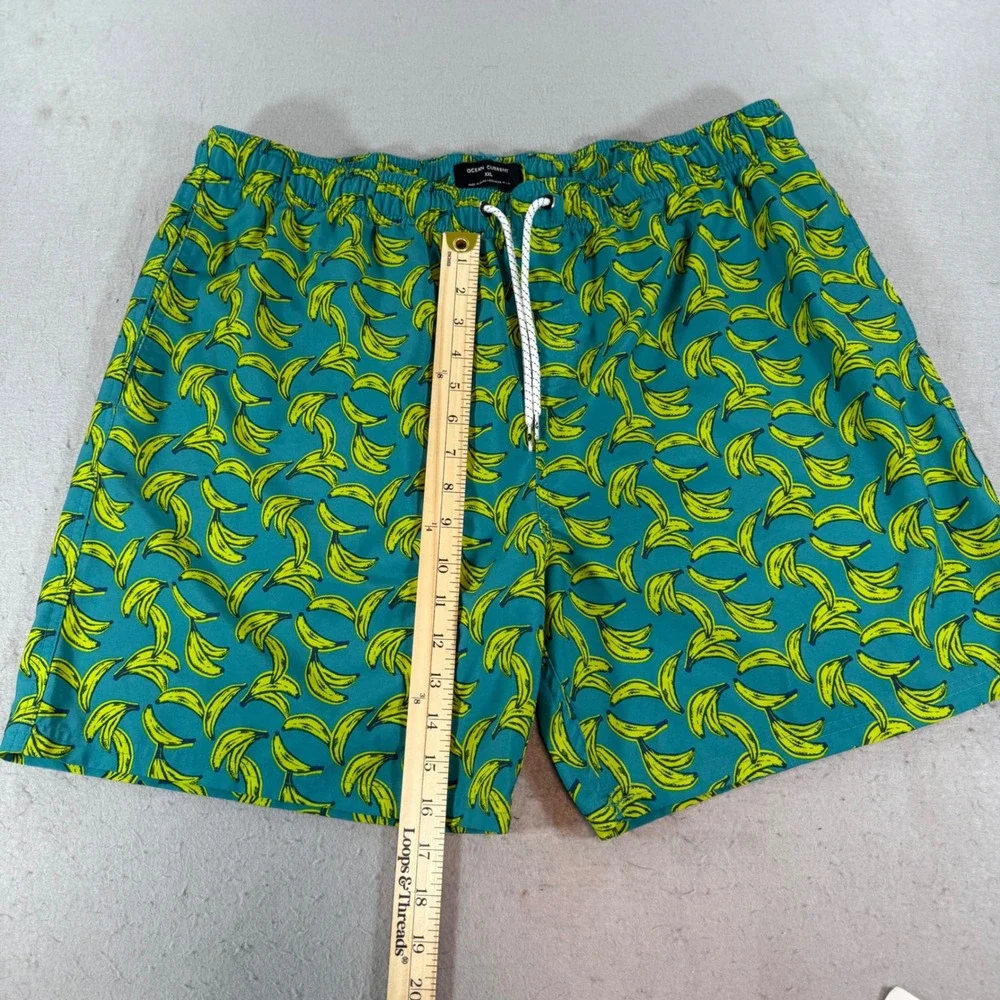 Ocean Current Banana Print Swim Trunks Mens XXL Teal Blue Board Shorts